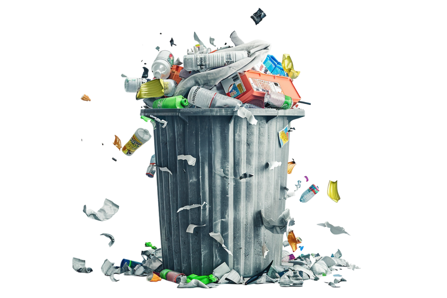 Overflowing trash can on transparent background png
