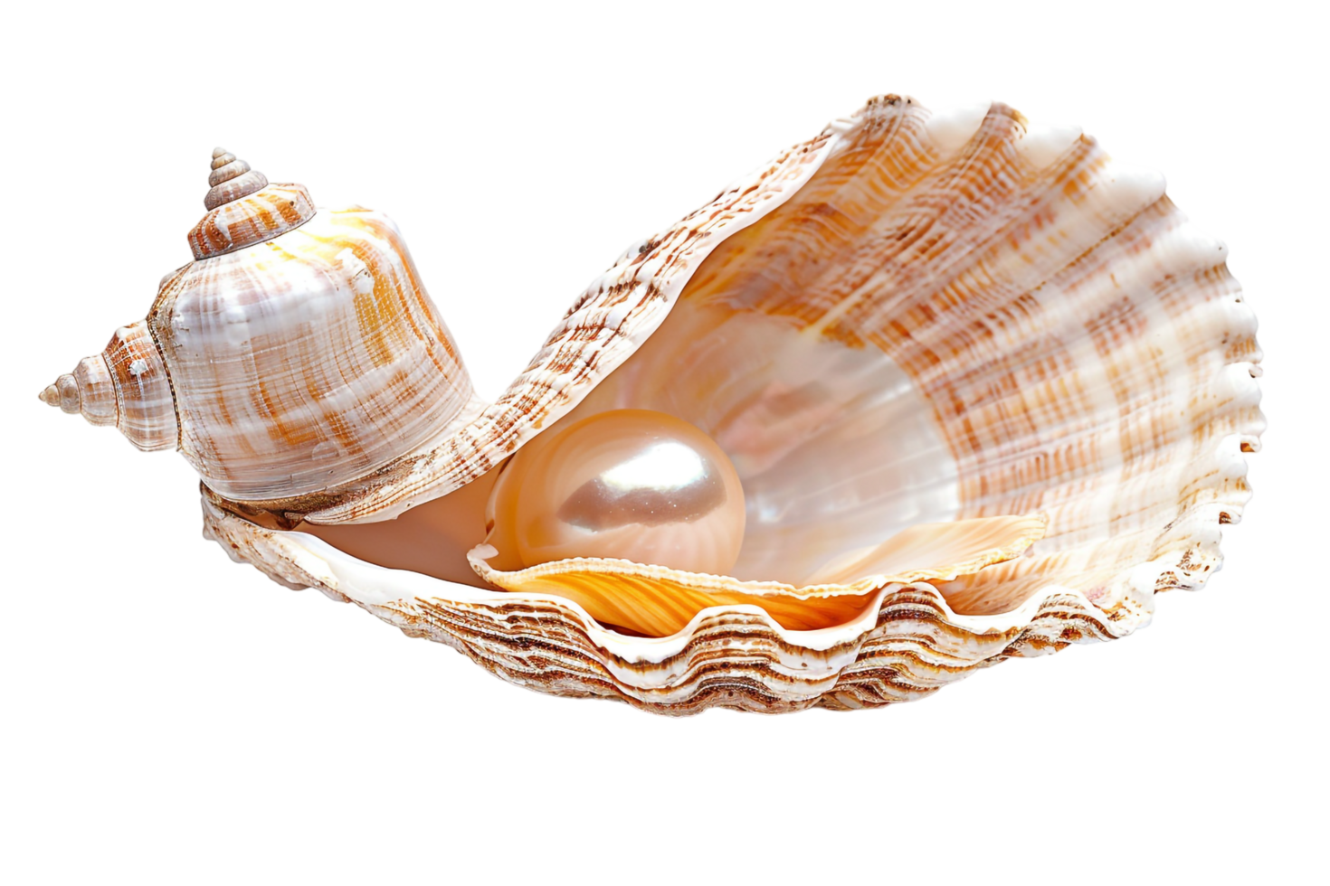 Open seashell with pearl isolated against transparent background png