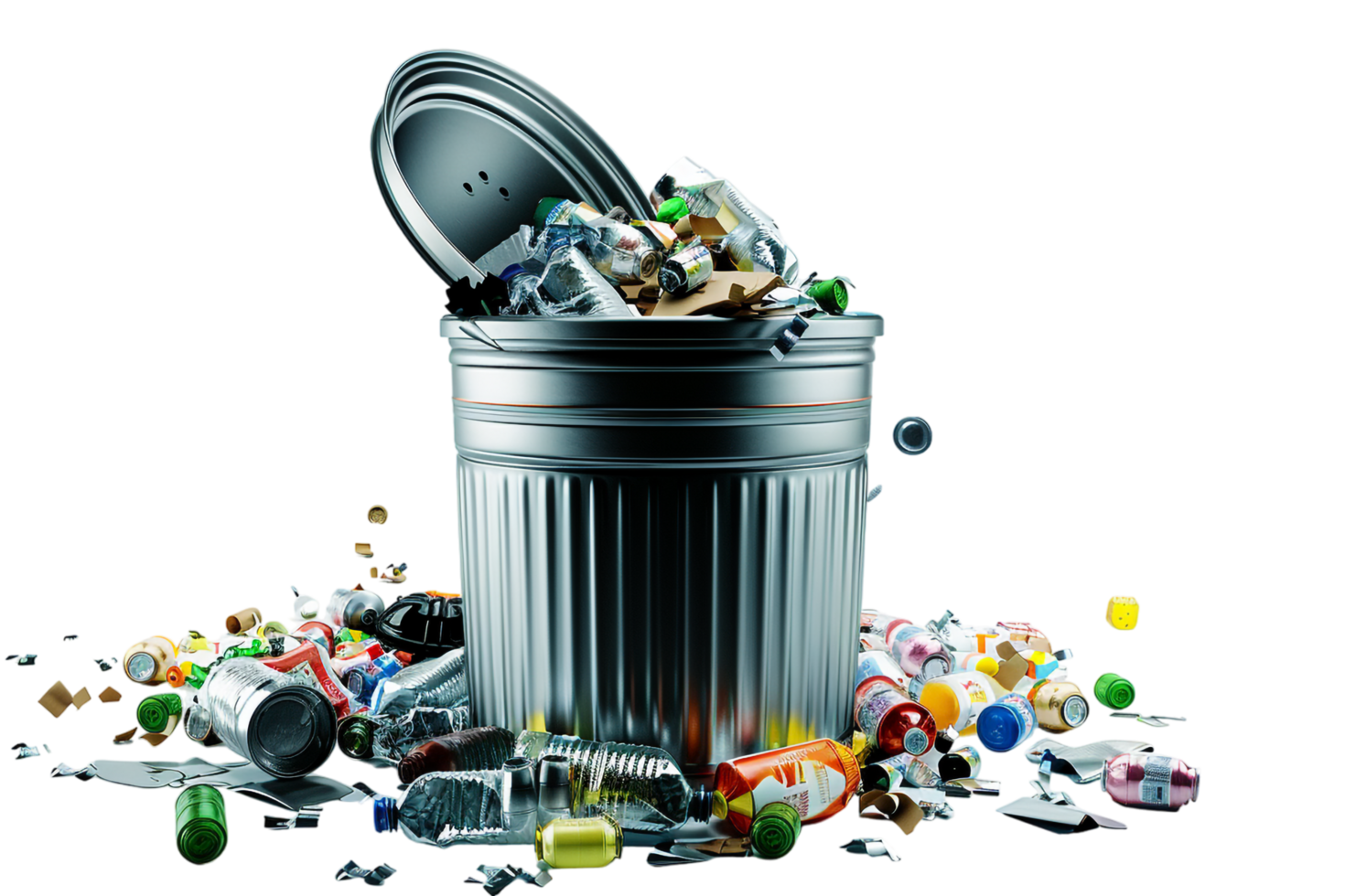 Overflowing trash can on transparent background png