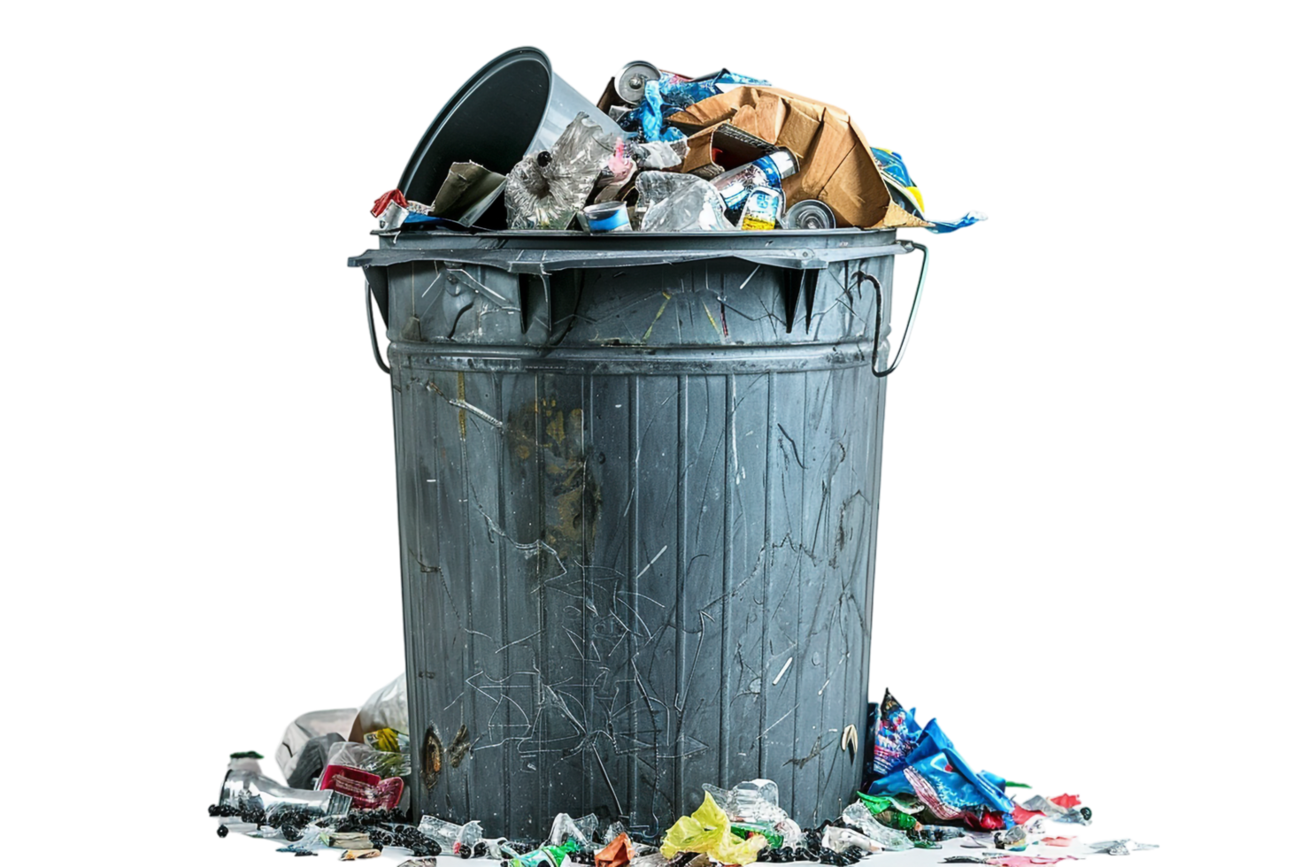 Overflowing trash can on transparent background png