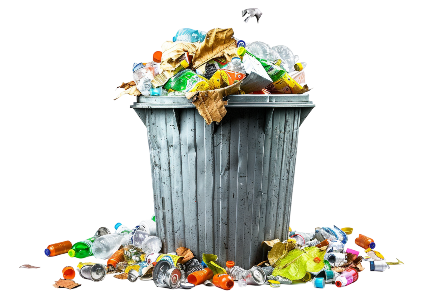 Overflowing trash can on transparent background png
