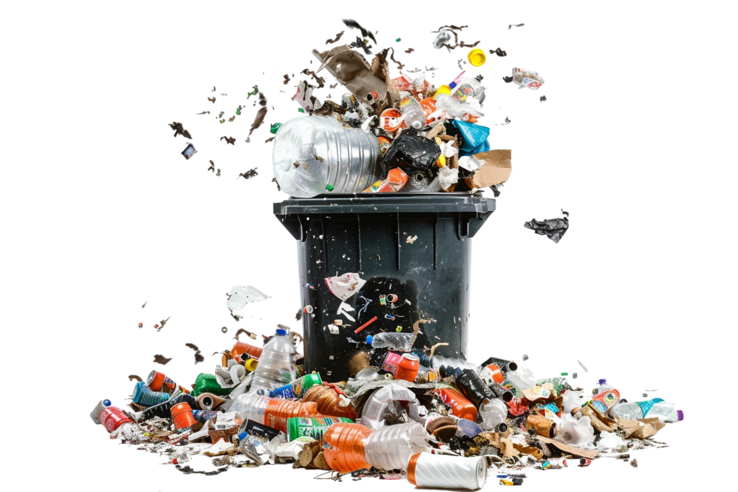 Overflowing trash can on transparent background png
