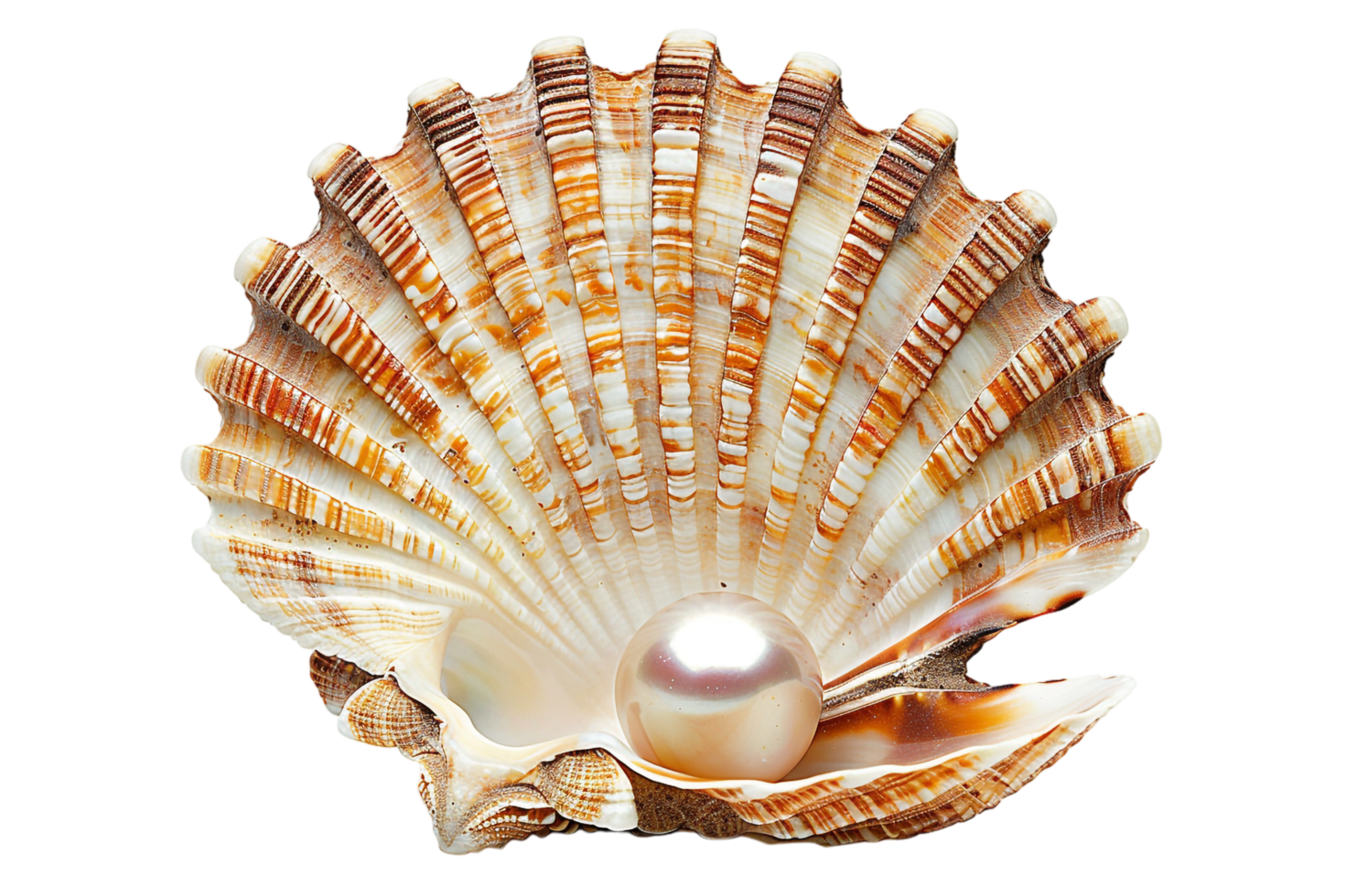 Open seashell with pearl isolated against transparent background png