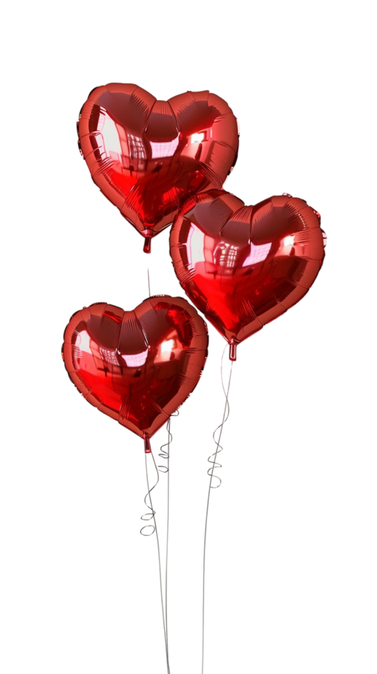 Heart shaped balloons depicted alone against a plain transparent background png