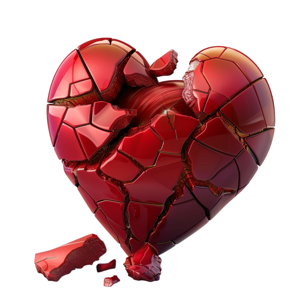 3D heart break icon alone on transparent background png