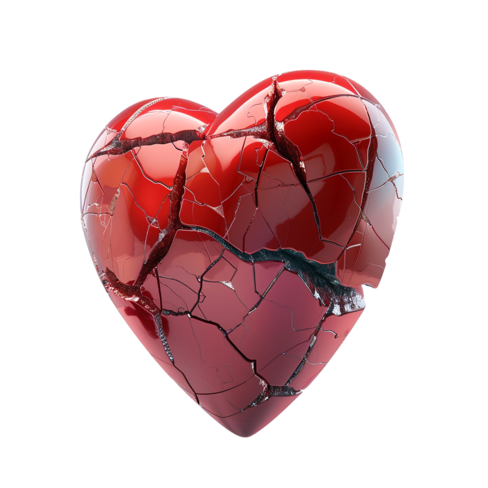3D heart break icon alone on transparent background png