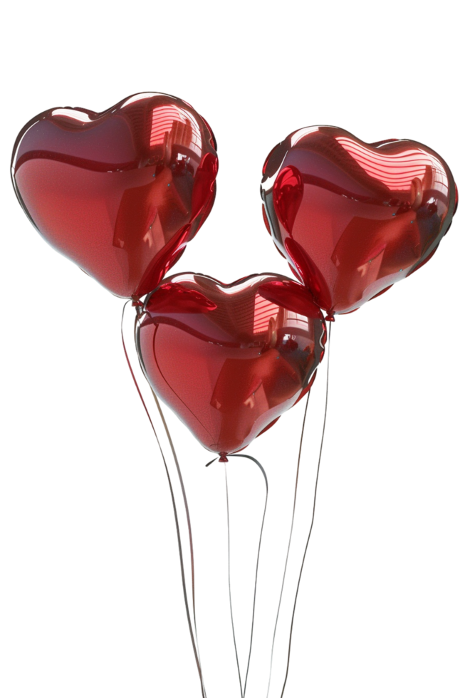 Heart shaped balloons depicted alone against a plain transparent background png