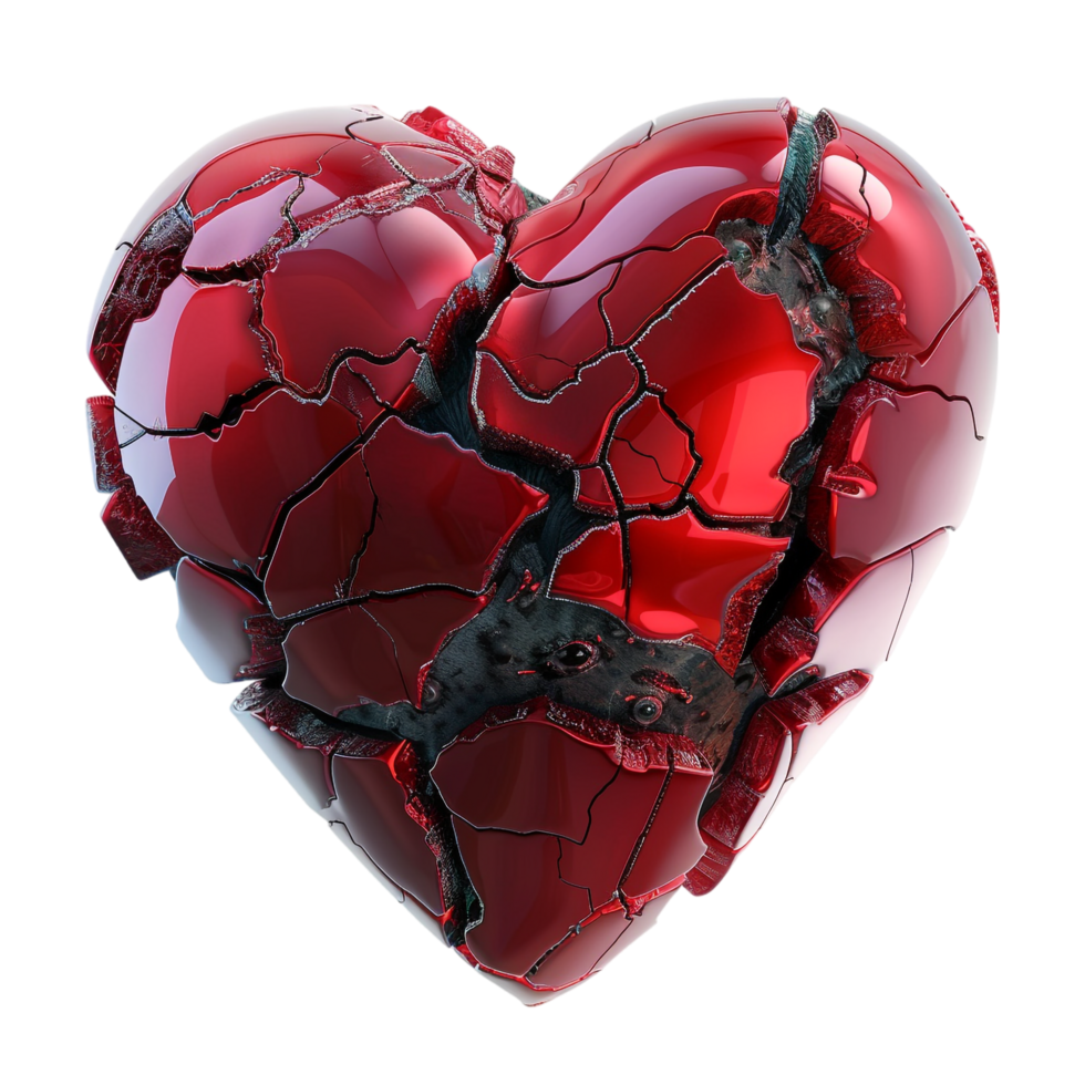 3D heart break icon alone on transparent background png