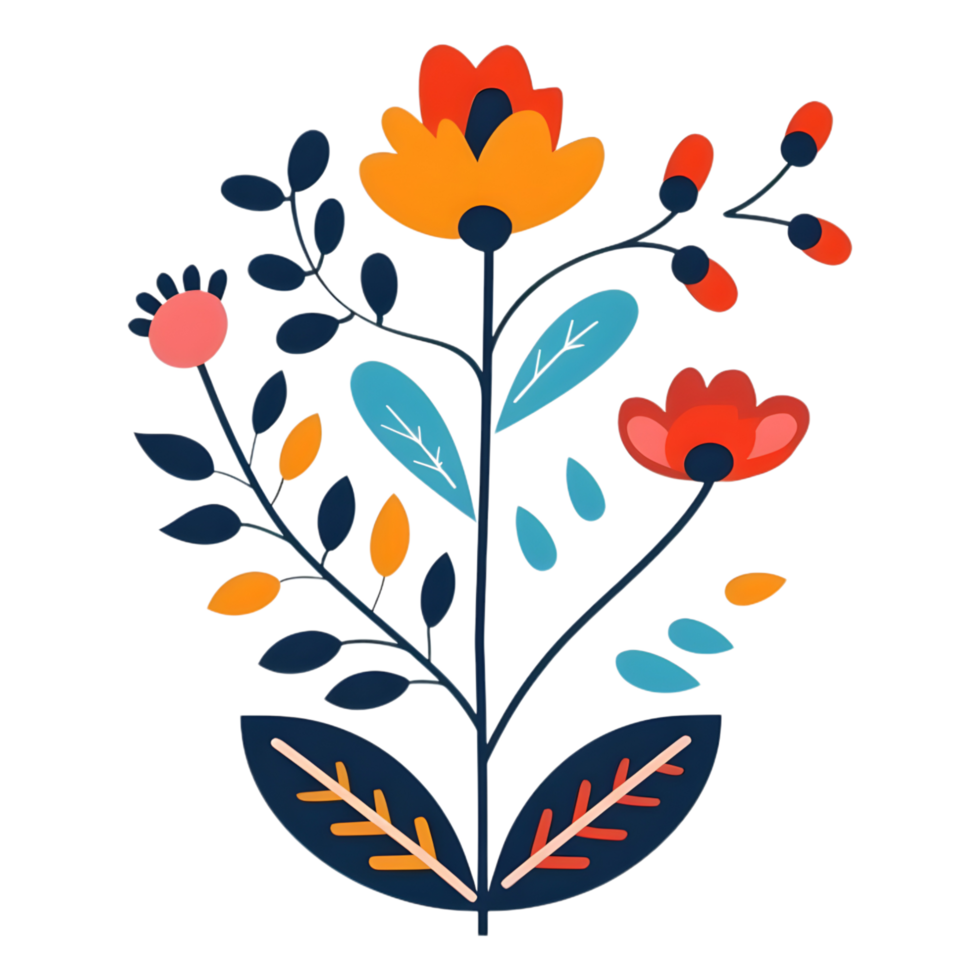 Floral design colored flat icon against transparent background png