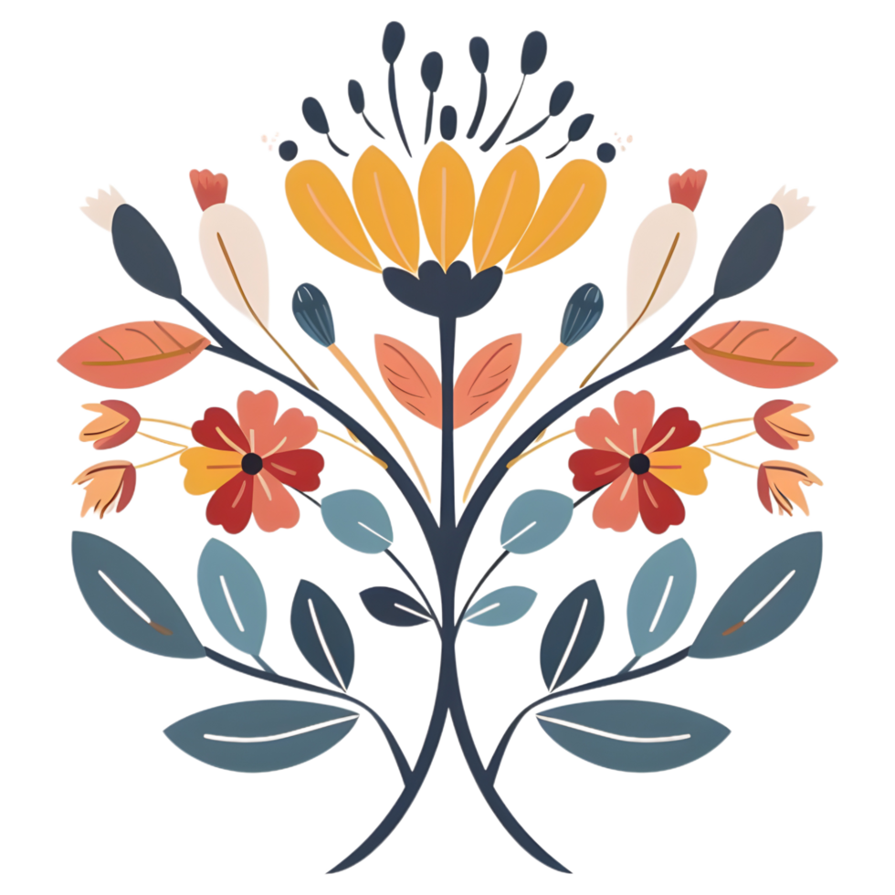 Floral design colored flat icon against transparent background png
