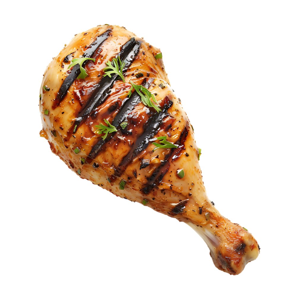 Grilled chicken leg against transparent background png