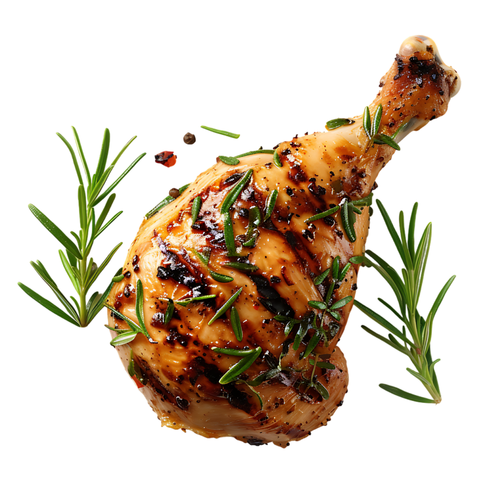 Grilled chicken leg against transparent background png