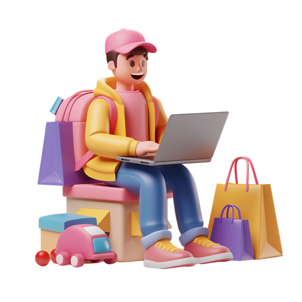 Man managing online store on a laptop icon against transparent background generated by Ai png