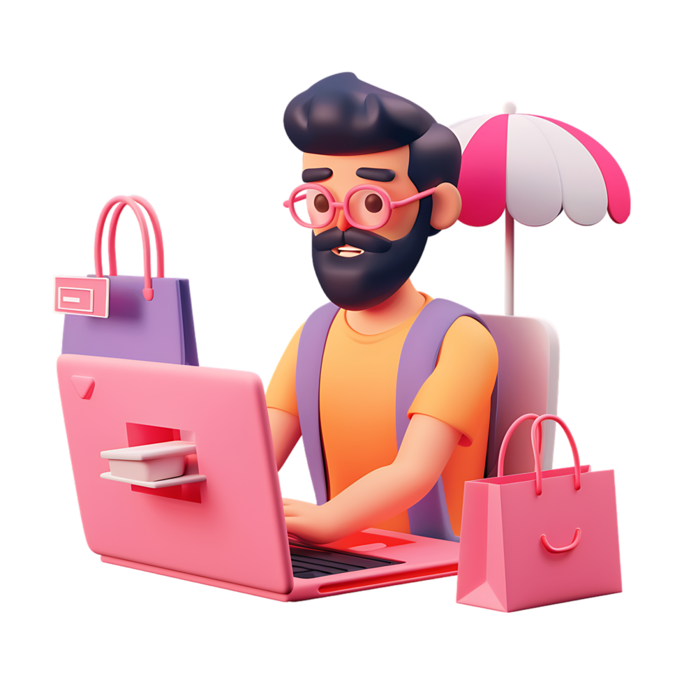 Man managing online store on a laptop icon against transparent background generated by Ai png
