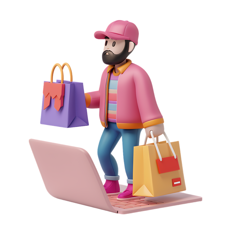Man managing online store on a laptop icon against transparent background generated by Ai png