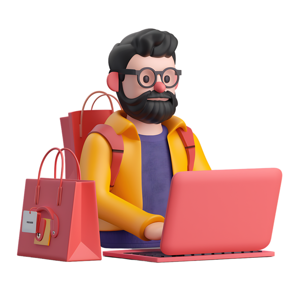 Man managing online store on a laptop icon against transparent background generated by Ai png