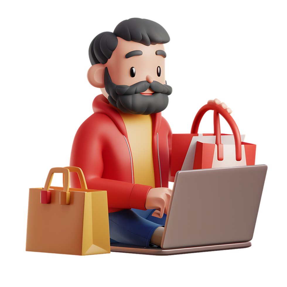 Man managing online store on a laptop icon against transparent background generated by Ai png