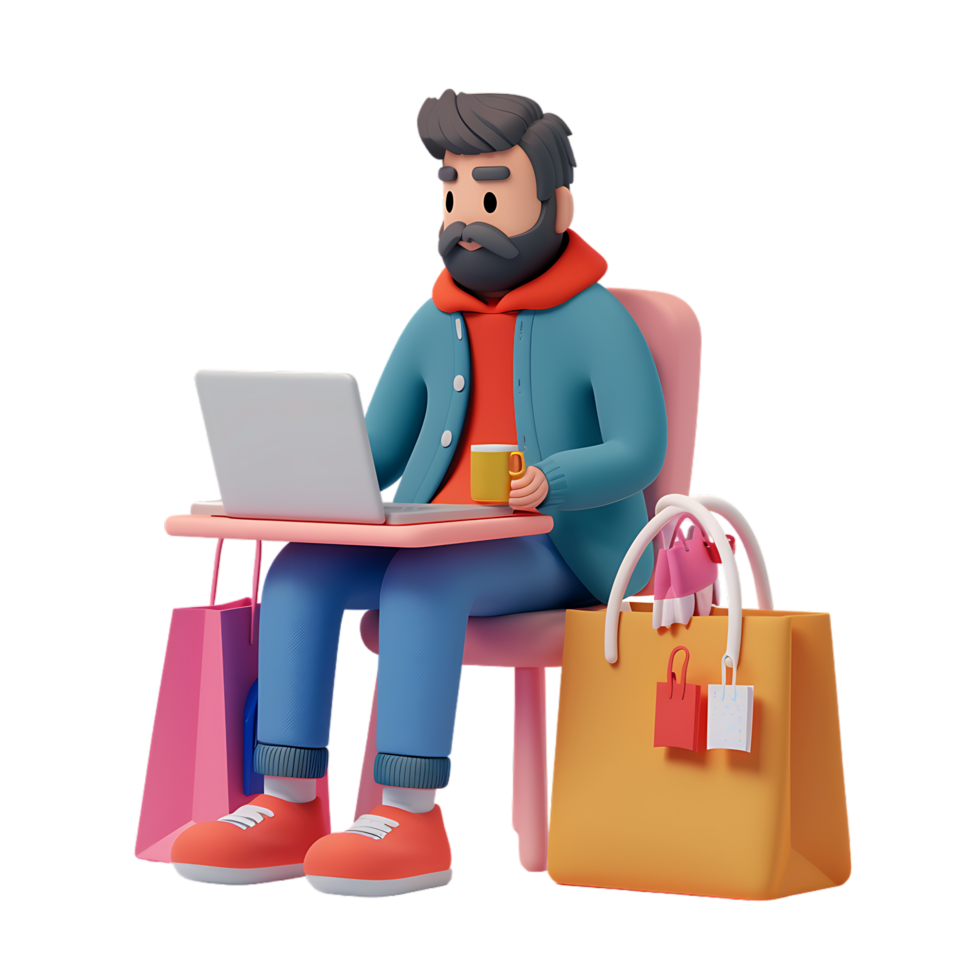 Man managing online store on a laptop icon against transparent background generated by Ai png