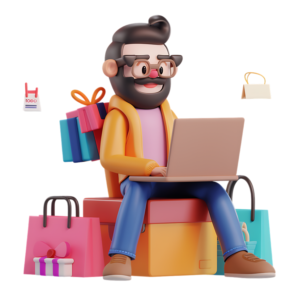 Man managing online store on a laptop icon against transparent background generated by Ai png