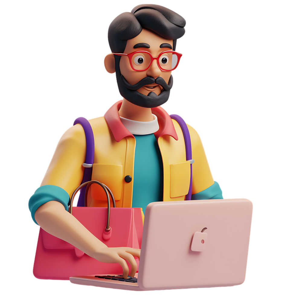 Man managing online store on a laptop icon against transparent background generated by Ai png