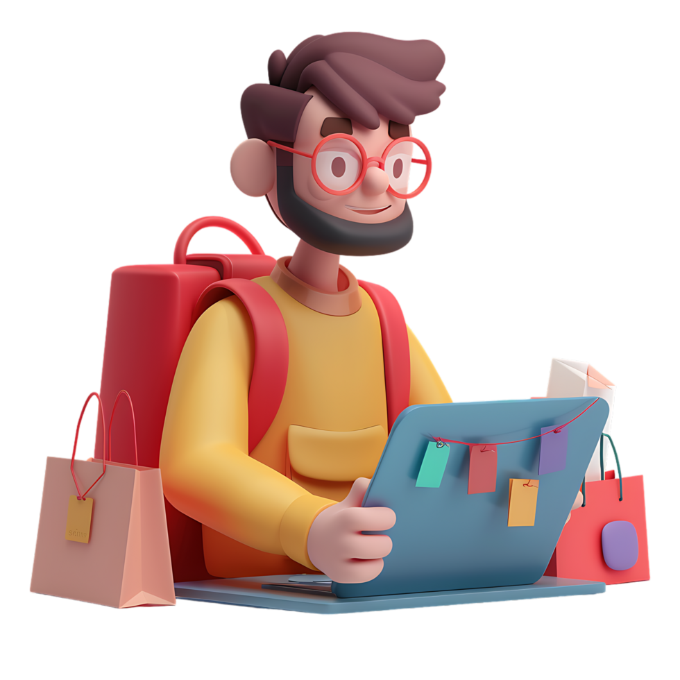 Man managing online store on a laptop icon against transparent background generated by Ai png