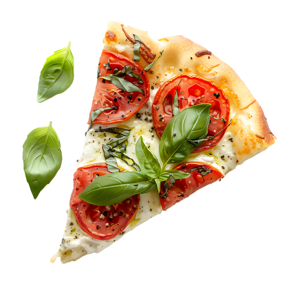 Piece of delicious Caprice pizza against transparent background png