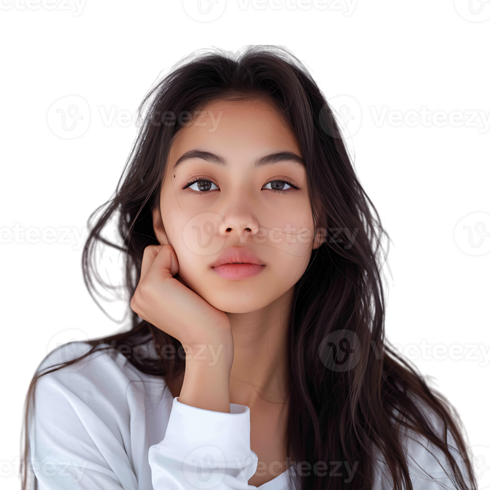 retrato de joven asiático mujer posando en contra transparente antecedentes png