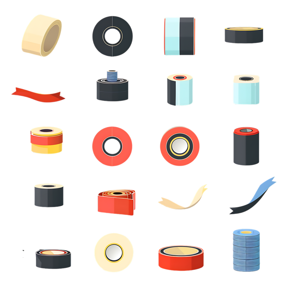 set of different slices of a adhesive tape icon against transparent background png