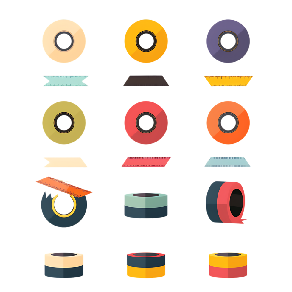 set of different slices of a adhesive tape icon against transparent background png