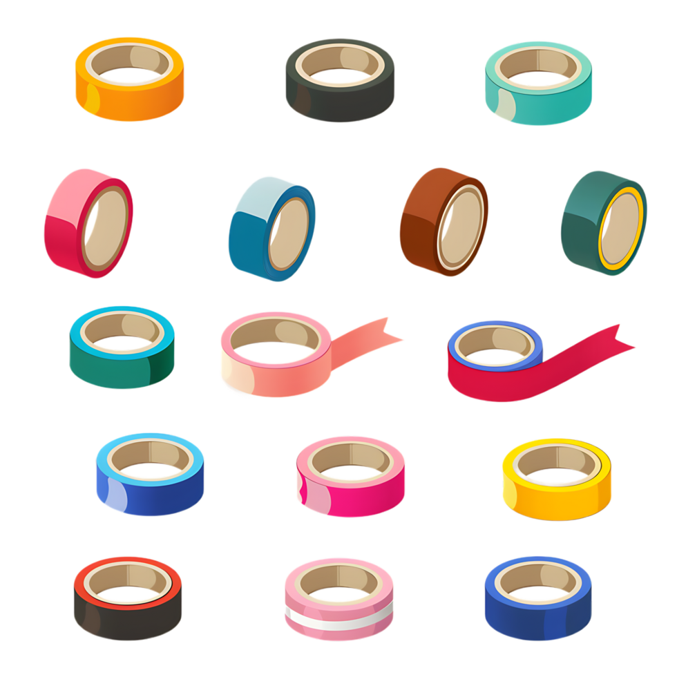 set of different slices of a adhesive tape icon against transparent background png