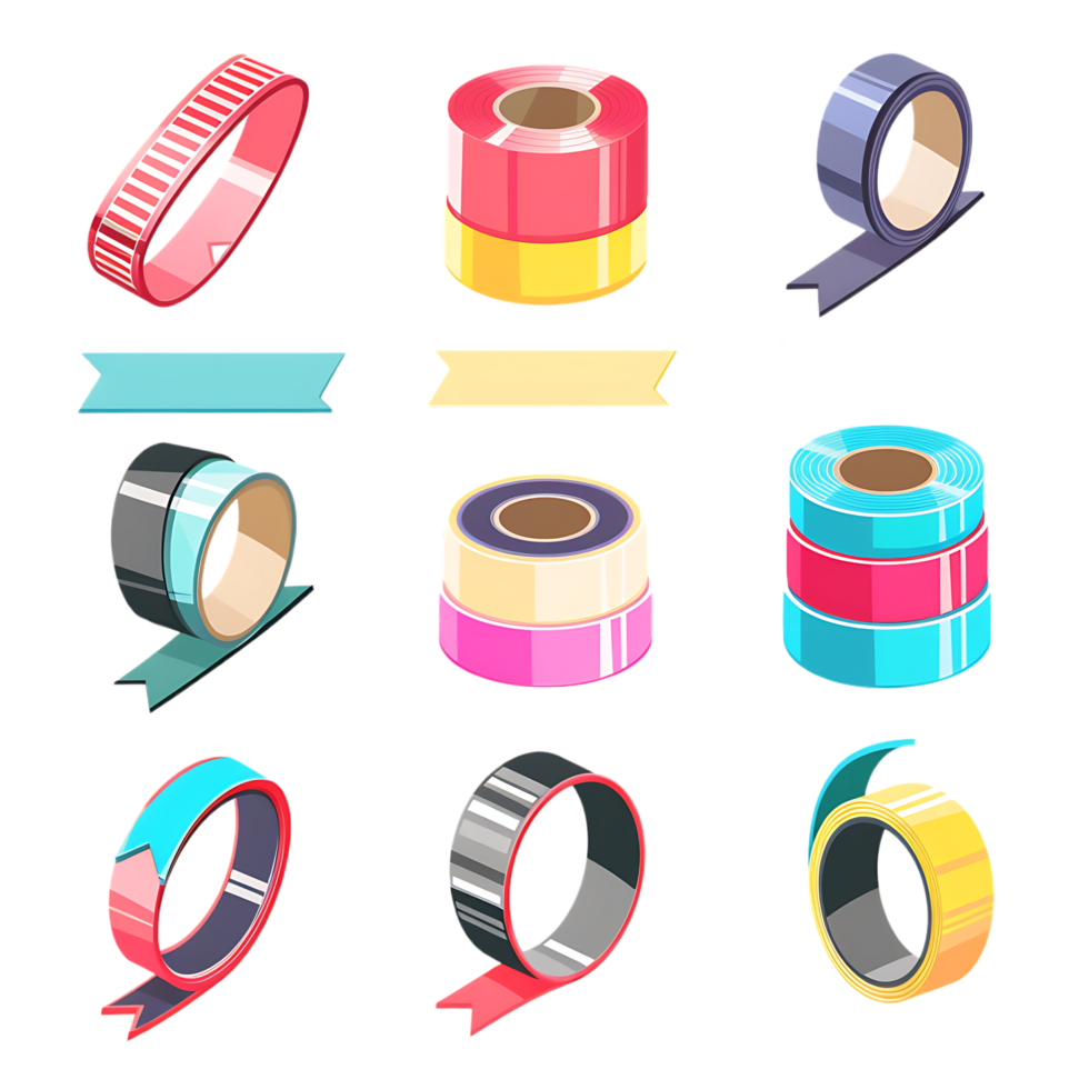 set of different slices of a adhesive tape icon against transparent background png