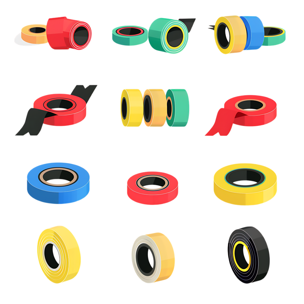 set of different slices of a adhesive tape icon against transparent background png