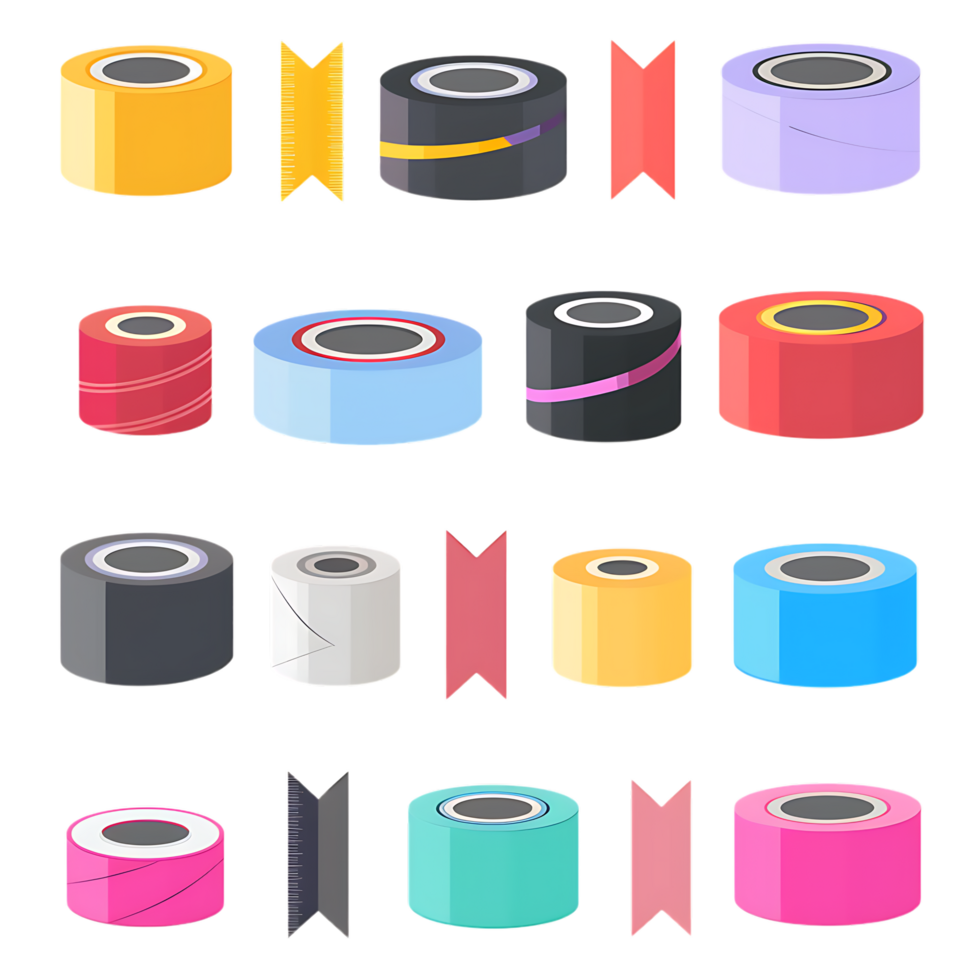 set of different slices of a adhesive tape icon against transparent background png