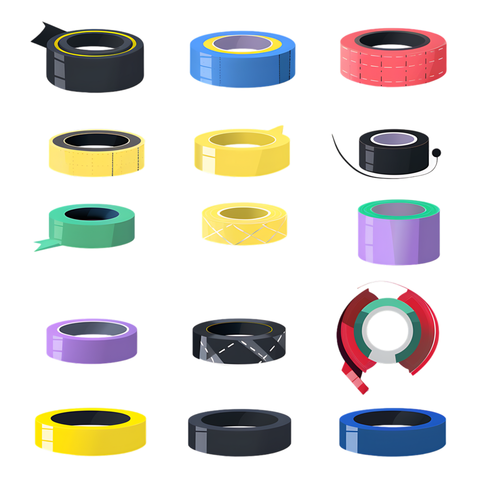 set of different slices of a adhesive tape icon against transparent background png