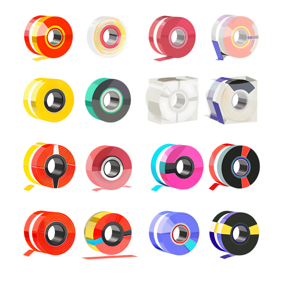 set of different slices of a adhesive tape icon against transparent background png
