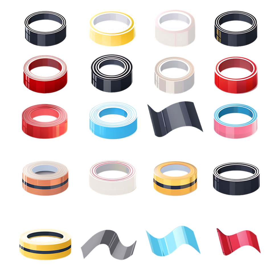 set of different slices of a adhesive tape icon against transparent background png