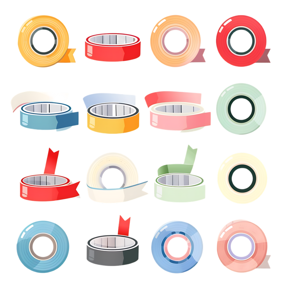 set of different slices of a adhesive tape icon against transparent background png