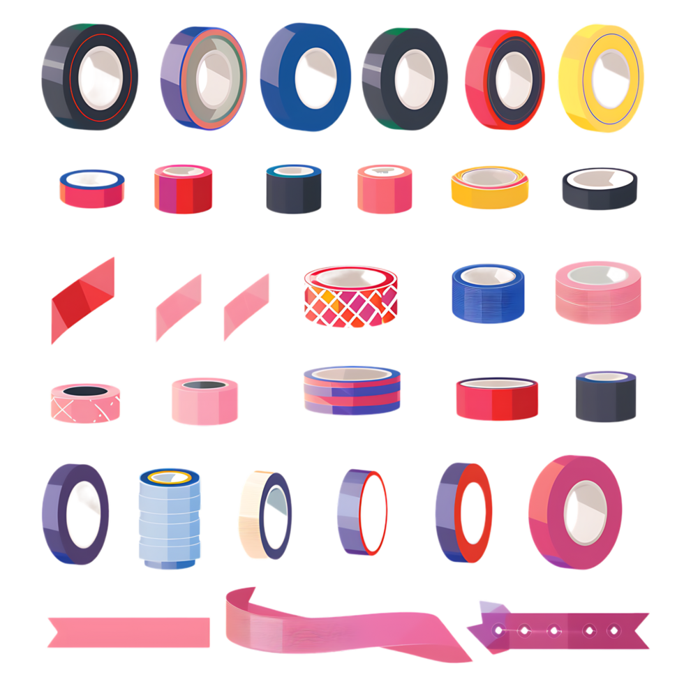 set of different slices of a adhesive tape icon against transparent background png