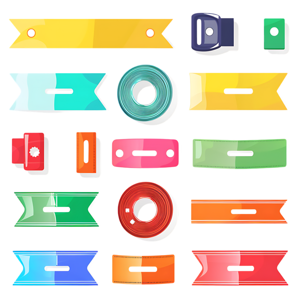 set of different slices of a adhesive tape icon against transparent background png