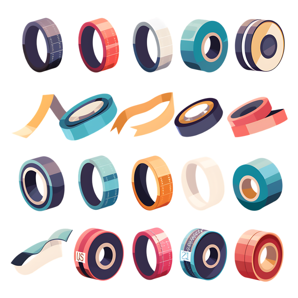 set of different slices of a adhesive tape icon against transparent background png