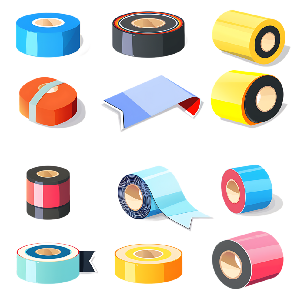 set of different slices of a adhesive tape icon against transparent background png