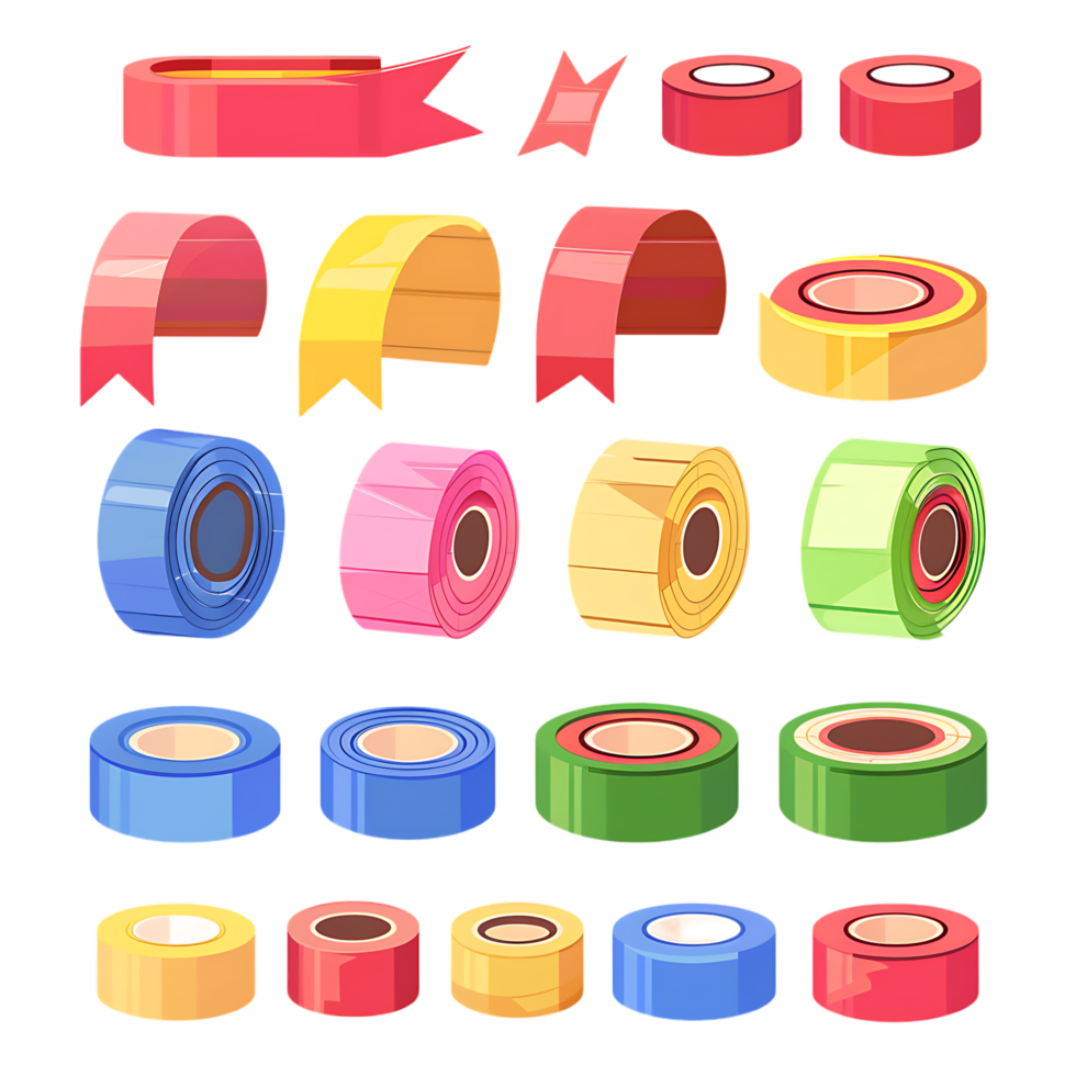 set of different slices of a adhesive tape icon against transparent background png