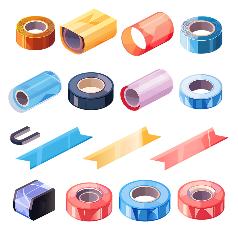 set of different slices of a adhesive tape icon against transparent background png