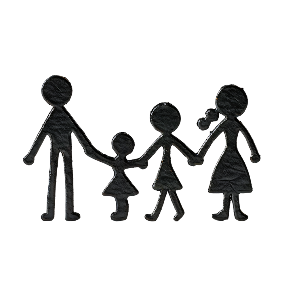 Stick figure family holding hands against transparent background png