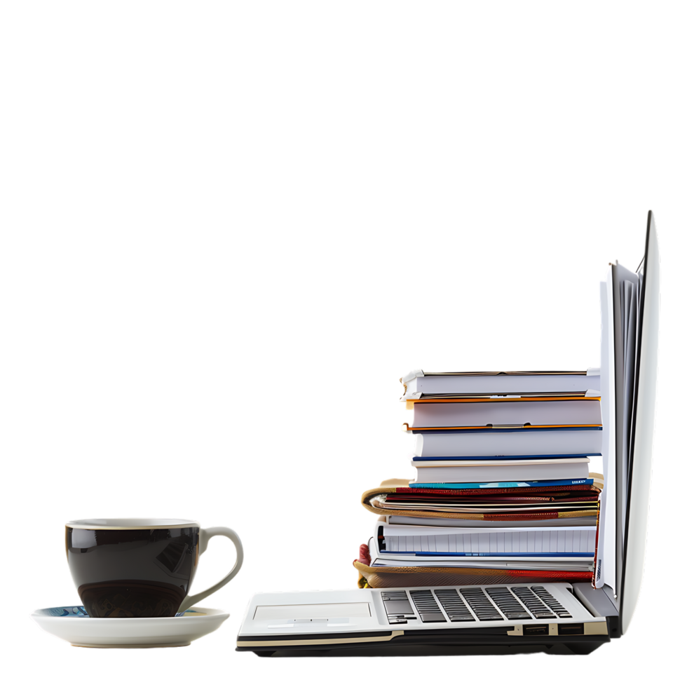 Stack of folders and documents on office desk against transparent background generated by Ai png