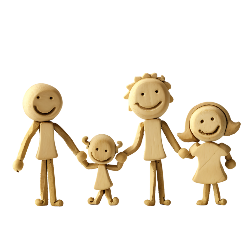 Stick figure family holding hands against transparent background png