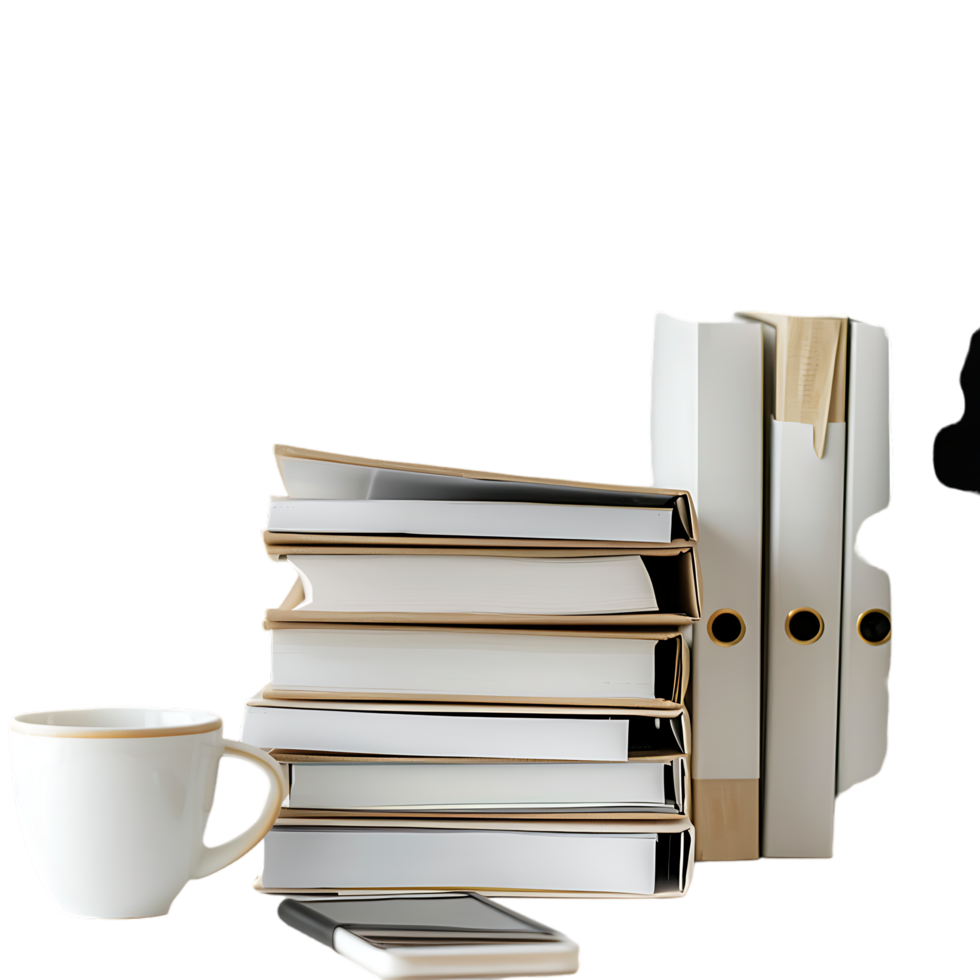 Stack of folders and documents on office desk against transparent background generated by Ai png
