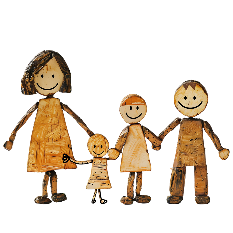 Stick figure family holding hands against transparent background png