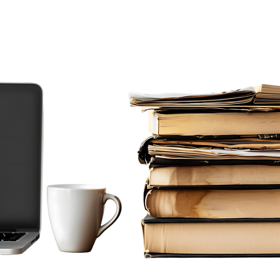 Stack of folders and documents on office desk against transparent background generated by Ai png