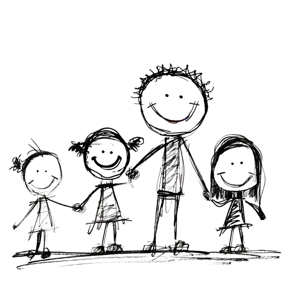 Stick figure family holding hands against transparent background png